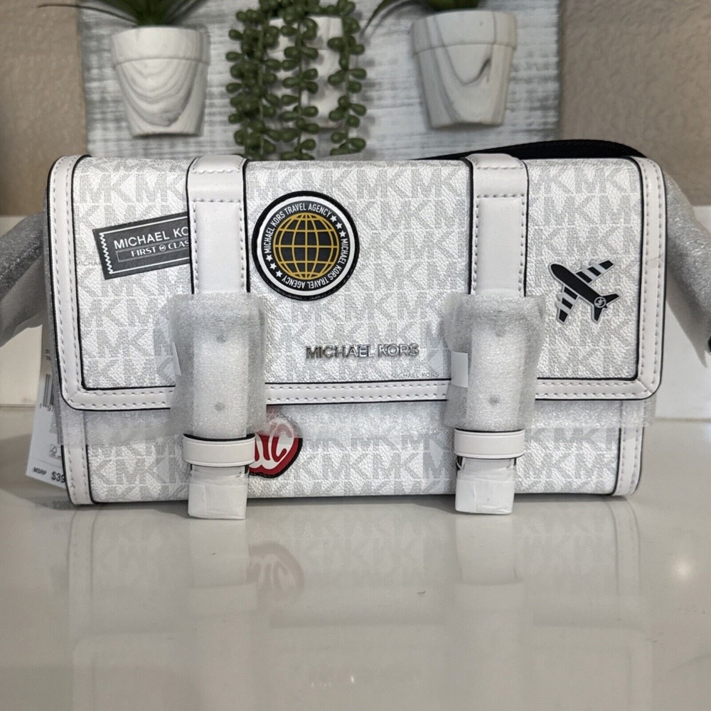 Michael Kors Cooper Embellished Signature Logo Trunk Crossbody Bag - White